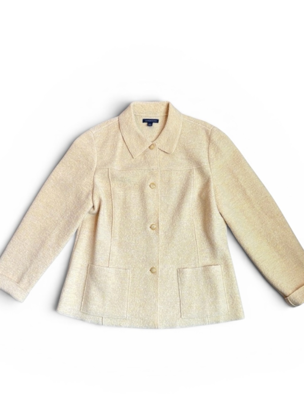 Lands’ End 100% Boiled Wool Jacket Women’s 10 Pale Yellow Cream Coat